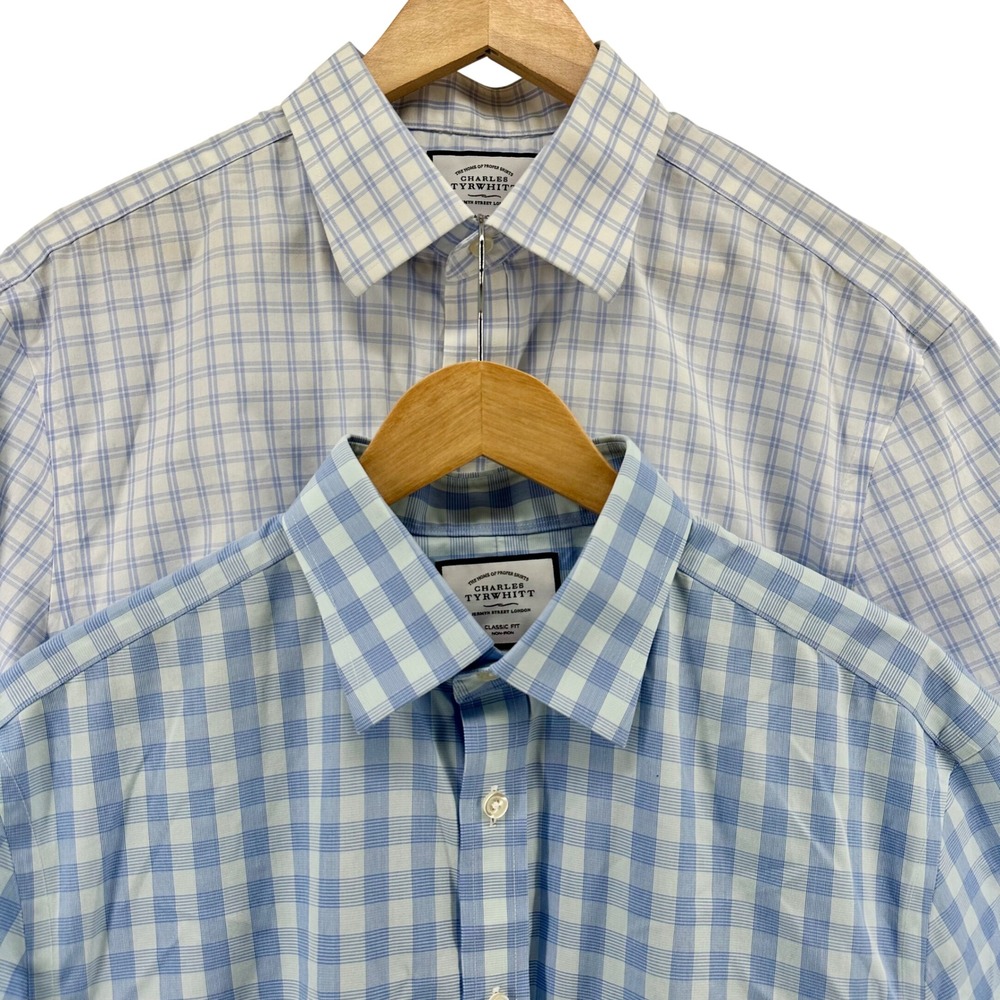 Charles Tyrwhitt Mens 16.5 42 Classic Fit Non-Iron Short Sleeve Shirt Lot of 2